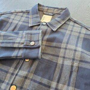 Vuori Mens V246 Fleece Lined Plaid Shirt Jacket Charcoal Navy Blue Small S